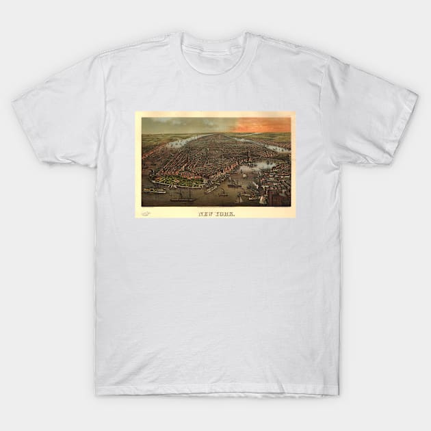 Vintage Pictorial Map of New York City (1873) T-Shirt by Bravuramedia